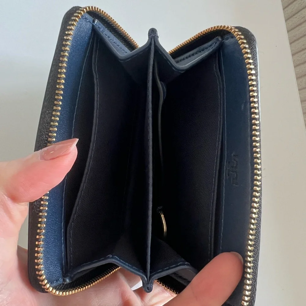 Tory Burch Robinson zip coin case wallet black gold - Picture 3 of 4